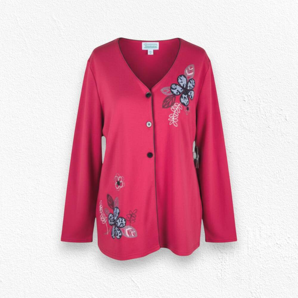 90s Vintage Red Floral Animal Print Embroidered Button Cardigan Jacket Size 2X